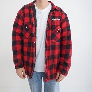 Force Field Clothing Black Red Checker Quilt Lined Snap Pearl Button Shacket L